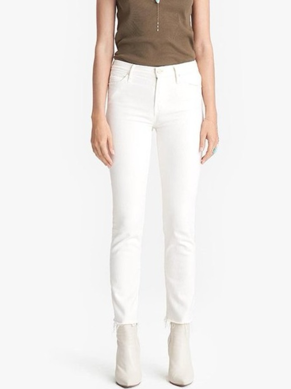 MOTHER The Rascal Crop Fray White Jeans Cream Puffs 27